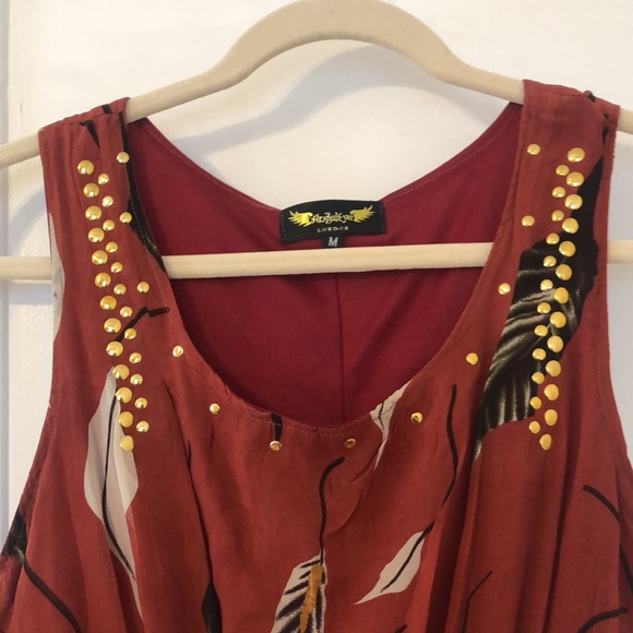 Red Vintage Bohemian Feather-Patterned Dress (Donating 4/15) - Picture 4 of 6